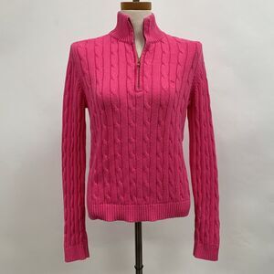 Chaps Women's Sweater Large Pink Cable 1/4 Zip Long Sleeve